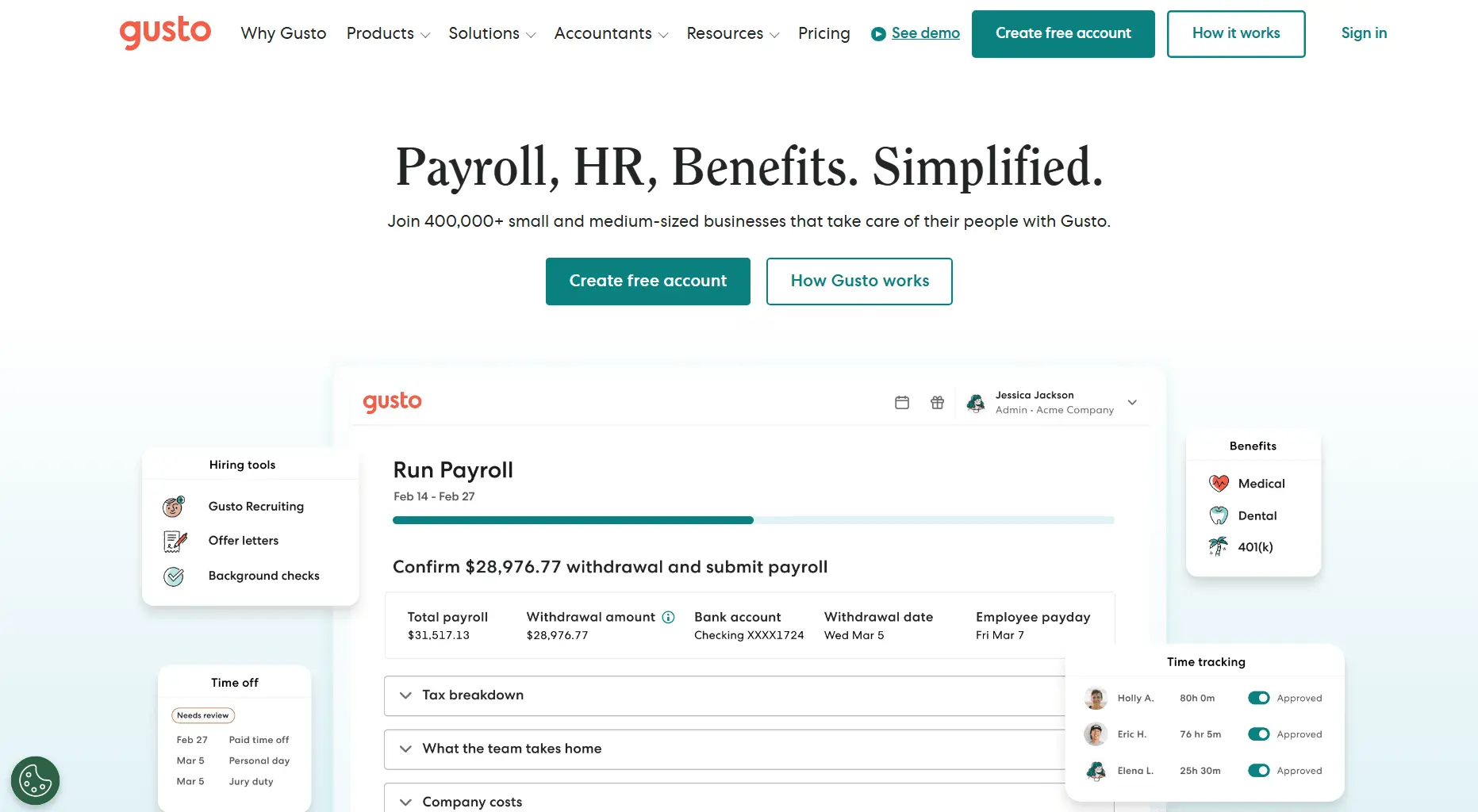 Gusto, Best Payroll and Benefits Portal
